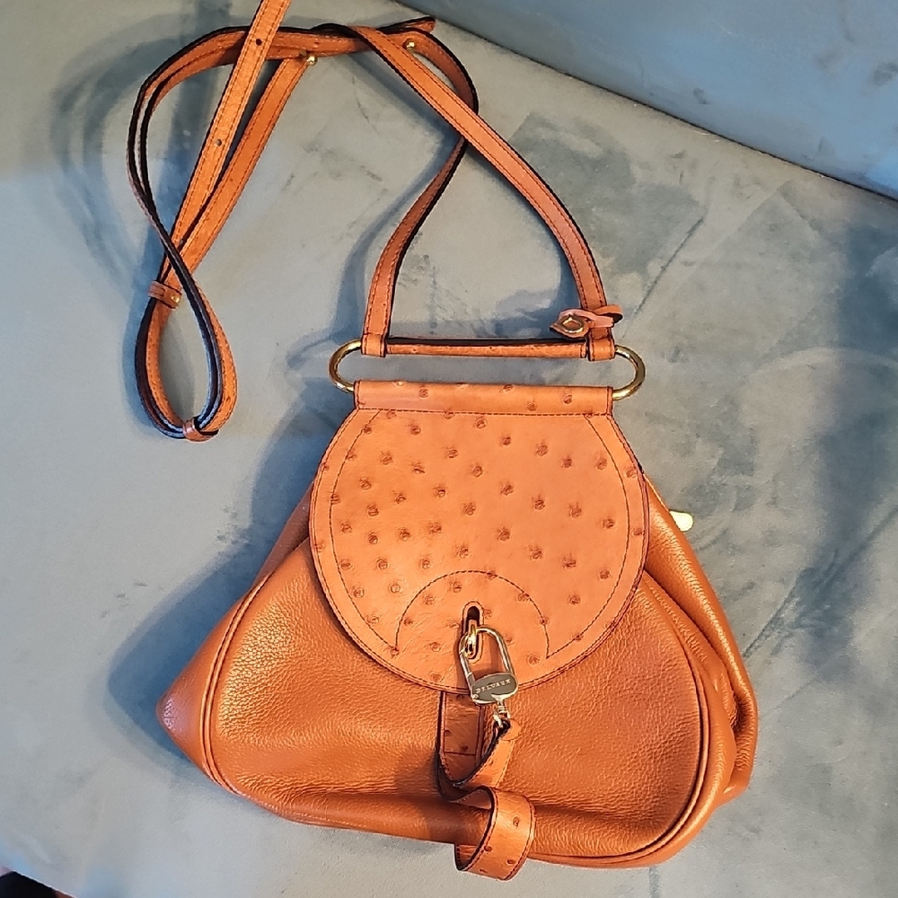Delvaux Ostrich Leather Elegant Tan Leather Women's Bag